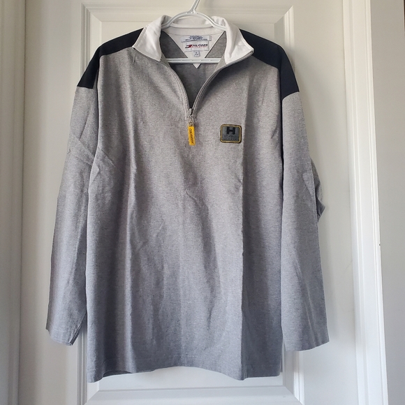 Oversized Tommy Hilfiger Athletics Grey 1/4 Zip Sweater Pullover NWOT - Picture 3 of 6